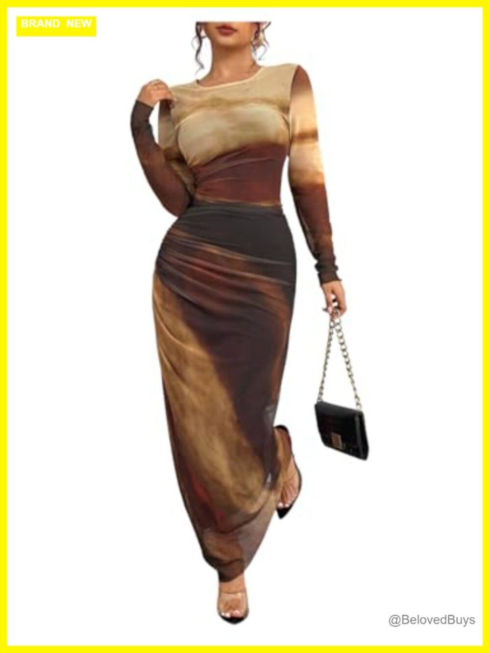 Women's Fall Wedding Guest Dress Long Sleeve Cocktail Bodycon Maxi Ruched Mesh